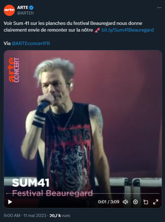 Tweet pour informer de la dispo d’un replay ARTE Concert