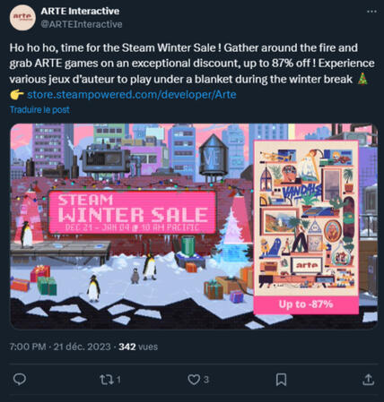 Tweet avec utilisation de template pour une annonce de soldes Steam